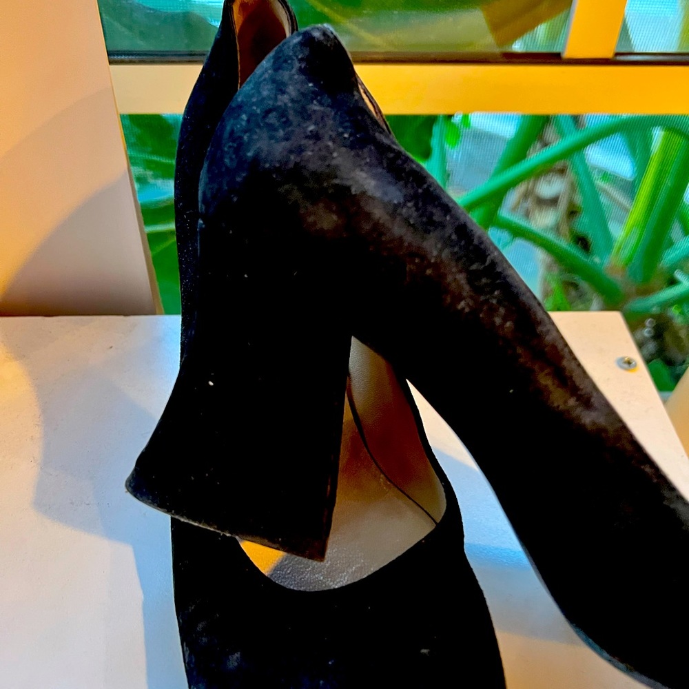 Black suede shoes size 9 1/2 made in Venice Italy .